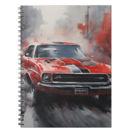 Vintager roter Muskelwagen mit Silberstreifen Notizblock