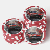 Vintager roter Muskelwagen mit Silberstreifen Pokerchips (Stapel)