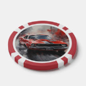 Vintager roter Muskelwagen mit Silberstreifen Pokerchips (Einzeln)
