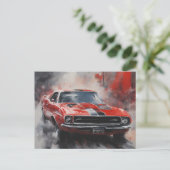 Vintager roter Muskelwagen mit Silberstreifen Postkarte (Stehend Vorderseite)