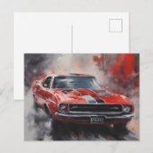 Vintager roter Muskelwagen mit Silberstreifen Postkarte (Vorne/Hinten)