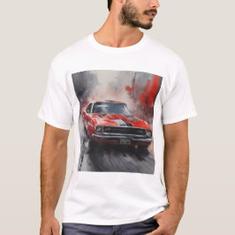 Vintager roter Muskelwagen mit Silberstreifen T-Shirt