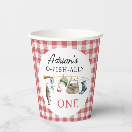 Vintager Roter O-Fisch-Ally 1. Geburtstag Pappbecher (Vorderseite)