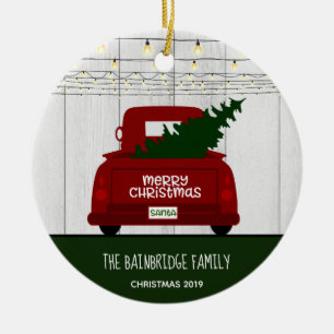 Vintager roter Pick Up LKW Rustikal Personalisiert Keramik Ornament
