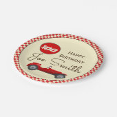 Vintager roter Rennenauto- und -flaggen100 Pappteller (Schrägansicht)