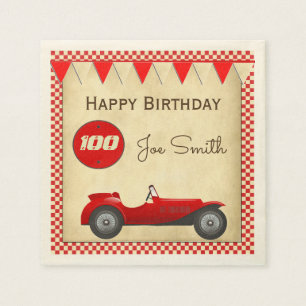 Vintager roter Rennenauto- und -flaggen100 Serviette
