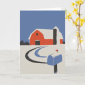 Vintager Roter Stall mit Schnee Karte (Gelbe Blume)