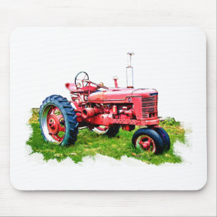 Vintager roter Traktor auf dem Gebiet Mousepad