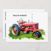 Vintager Roter Traktor im Feld Einladung (Vorne/Hinten)