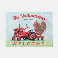 Vintager Roter Traktor Rosa Herzchen Willkommen