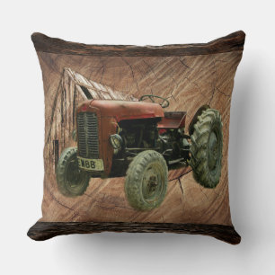 Vintager roter Traktor Rustikaler Stachelwirbel Ki Kissen