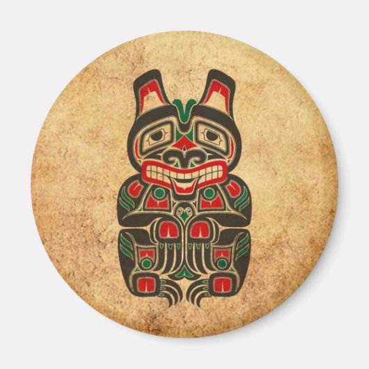 Vintager Roter und Grüner Haida-Geistbär Magnet (Vorne)