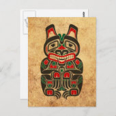 Vintager Roter und Grüner Haida-Geistbär Postkarte (Vorne/Hinten)