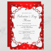Vintager Roter Valentinstag Rosa Herzgrenze Menükarte (Vorne/Hinten)