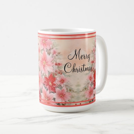 Vintager Roter Wasserfarben Poinsettia Weihnachtsb Kaffeetasse (VorderseiteRechts)