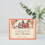 Vintager Roter Weihnachtsgruß Feiertagspostkarte (Stehend Vorderseite)