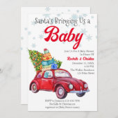 Vintager, roter Weihnachtsmann bringt uns ein Baby Einladung (Vorne/Hinten)