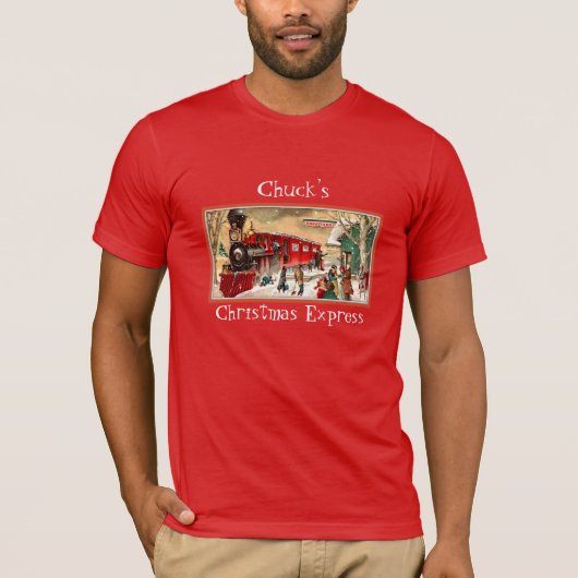 Vintager roter Weihnachtszug T-Shirt (Vorderseite)