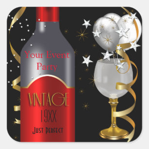 Vintager Roter Wein Black Gold Silver Quadratischer Aufkleber