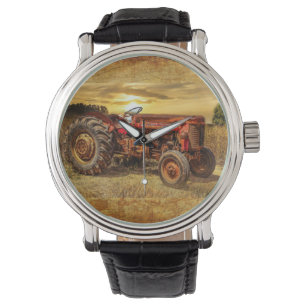 Vintager roter Zuchttraktor Armbanduhr