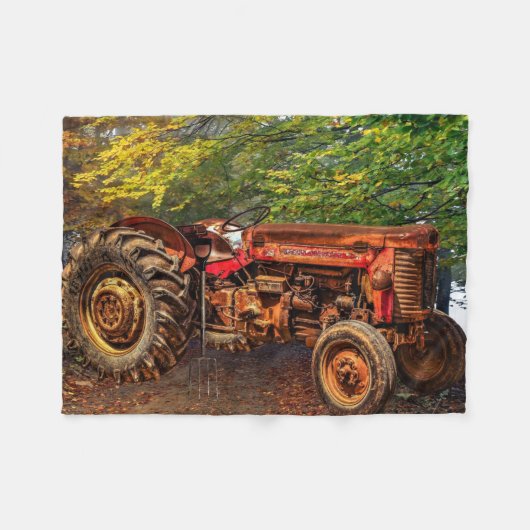 Vintager roter Zuchttraktor Fleecedecke (Vorderseite (Horizontal))