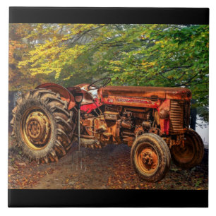 Vintager roter Zuchttraktor Fliese