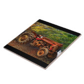 Vintager roter Zuchttraktor Fliese (Seite)