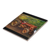 Vintager roter Zuchttraktor Fliese (Seite)