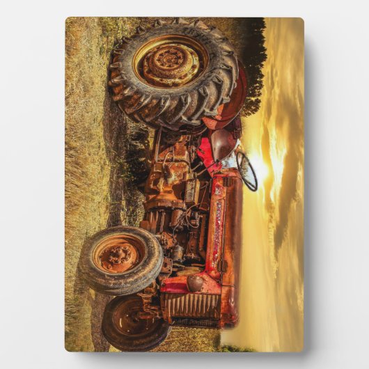 Vintager roter Zuchttraktor Fotoplatte (Vorderseite)