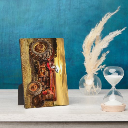 Vintager roter Zuchttraktor Fotoplatte (Seite)