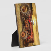 Vintager roter Zuchttraktor Fotoplatte (Seite)