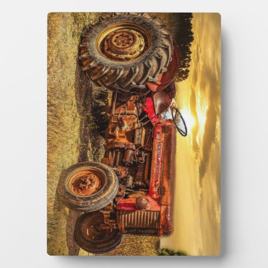 Vintager roter Zuchttraktor Fotoplatte (Vorderseite)