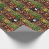 Vintager roter Zuchttraktor Geschenkpapier (Ecke)