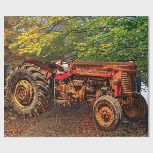 Vintager roter Zuchttraktor Geschenkpapier (Flach)