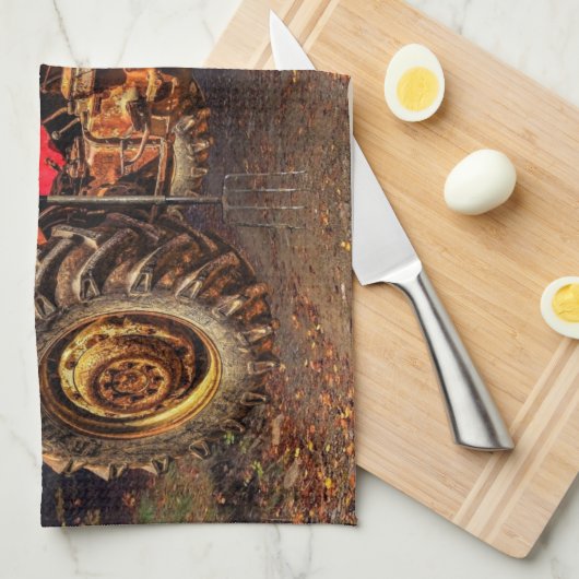 Vintager roter Zuchttraktor Geschirrtuch (Viertel Falte)