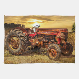 Vintager roter Zuchttraktor Geschirrtuch