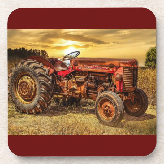 Vintager roter Zuchttraktor Getränkeuntersetzer (Vorderseite)