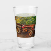 Vintager roter Zuchttraktor Glas (Rückseite)