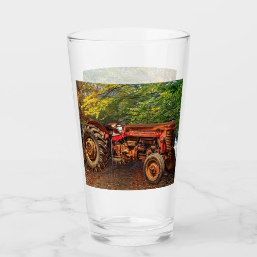 Vintager roter Zuchttraktor Glas (Vorderseite)