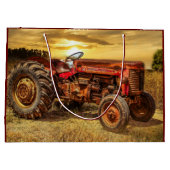 Vintager roter Zuchttraktor Große Geschenktüte (Rückseite)
