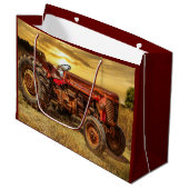 Vintager roter Zuchttraktor Große Geschenktüte (Vorderseite Schrägansicht)