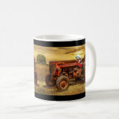 Vintager roter Zuchttraktor Kaffeetasse (VorderseiteRechts)