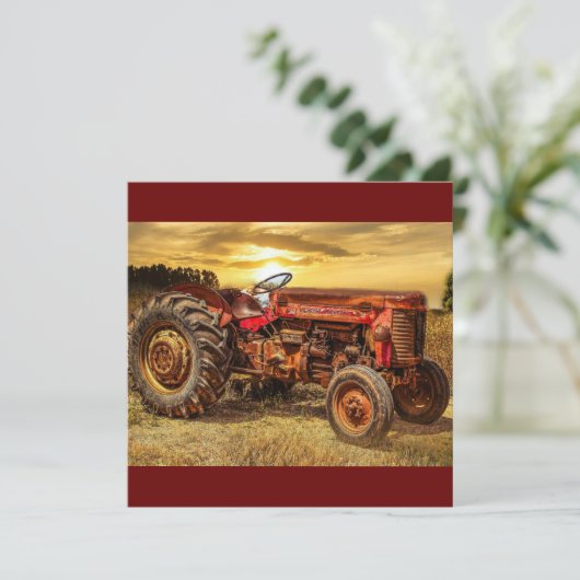 Vintager roter Zuchttraktor Karte (Stehend Vorderseite)