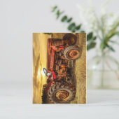 Vintager roter Zuchttraktor Postkarte (Stehend Vorderseite)