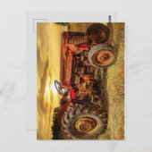 Vintager roter Zuchttraktor Postkarte (Vorne/Hinten)