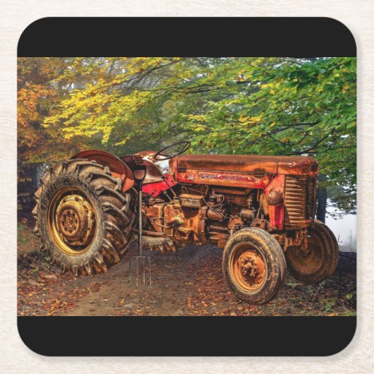 Vintager roter Zuchttraktor Rechteckiger Pappuntersetzer (Vorderseite)