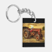 Vintager roter Zuchttraktor Schlüsselanhänger (Vorderseite links)