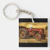 Vintager roter Zuchttraktor Schlüsselanhänger (Vorderseite)