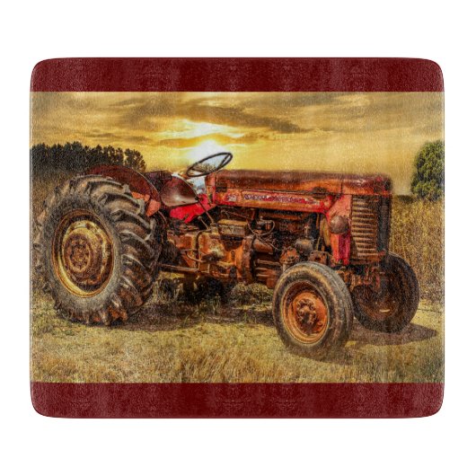 Vintager roter Zuchttraktor Schneidebrett (Vorderseite)