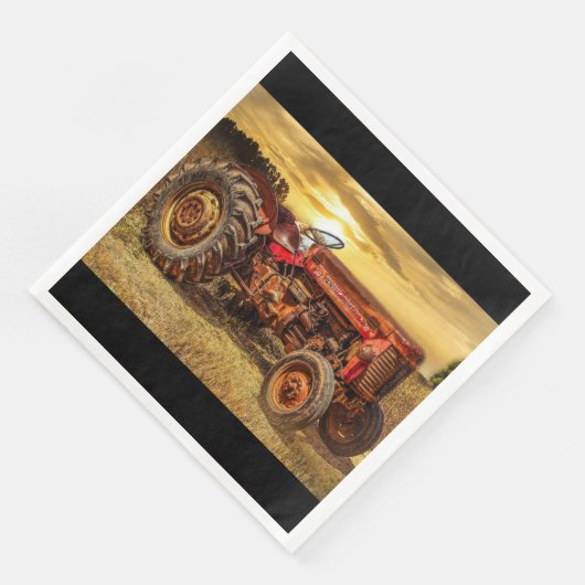 Vintager roter Zuchttraktor Serviette (Ecke)